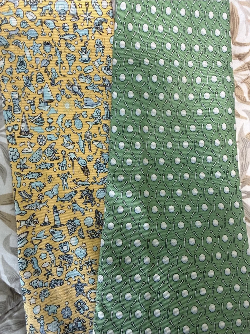 Vineyard Vines Green Polka Dot & Yellow Floral Reversible Silk Tie